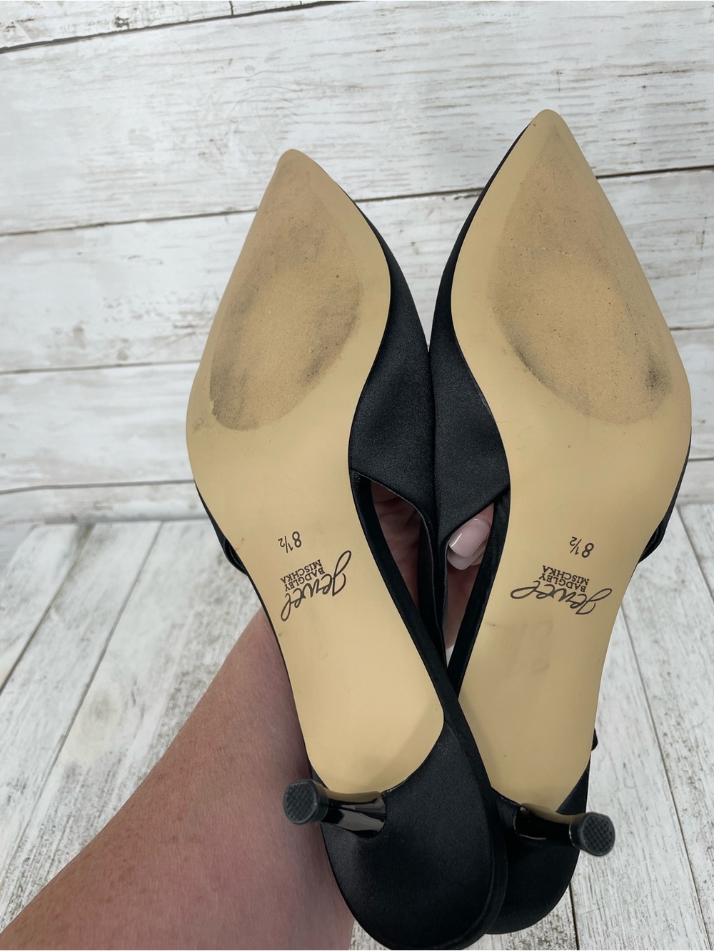 Jewel Badgley Mischka Black Satin Slingback Kitten Heels Size 8.5 - Picture 7 of 7